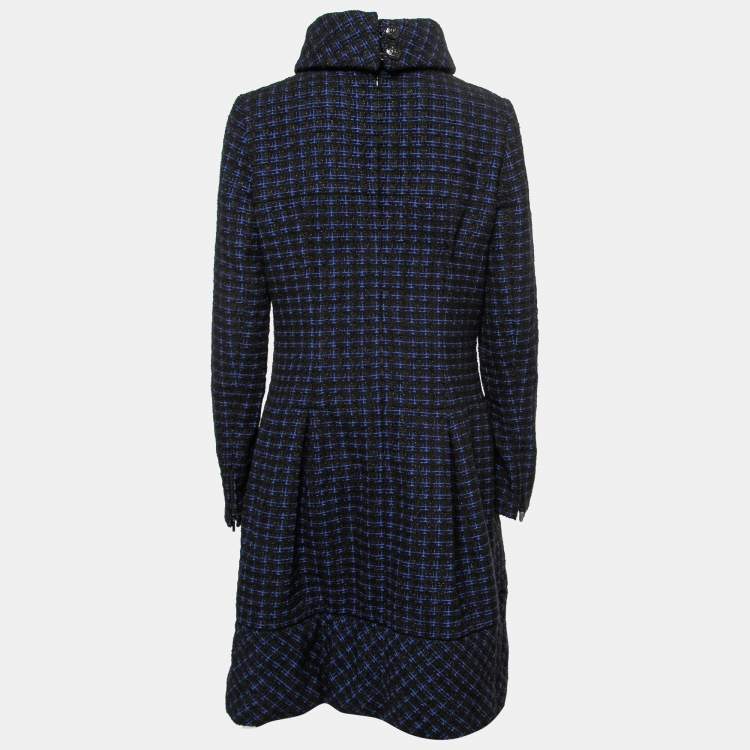 مملوكة مسبقًا Chanel Black & Blue Tweed Pleated Midi Dress L