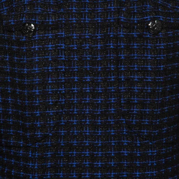 مملوكة مسبقًا Chanel Black & Blue Tweed Pleated Midi Dress L