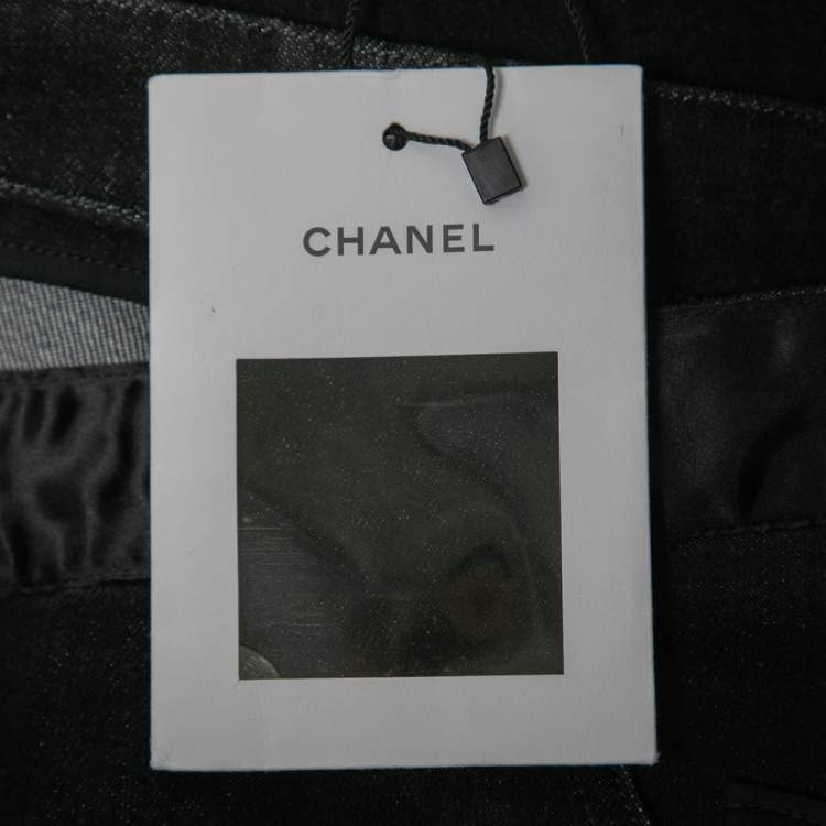 Pre Owned Chanel Black Denim Side-Tie Ribbon Jeans L Waist 33"
