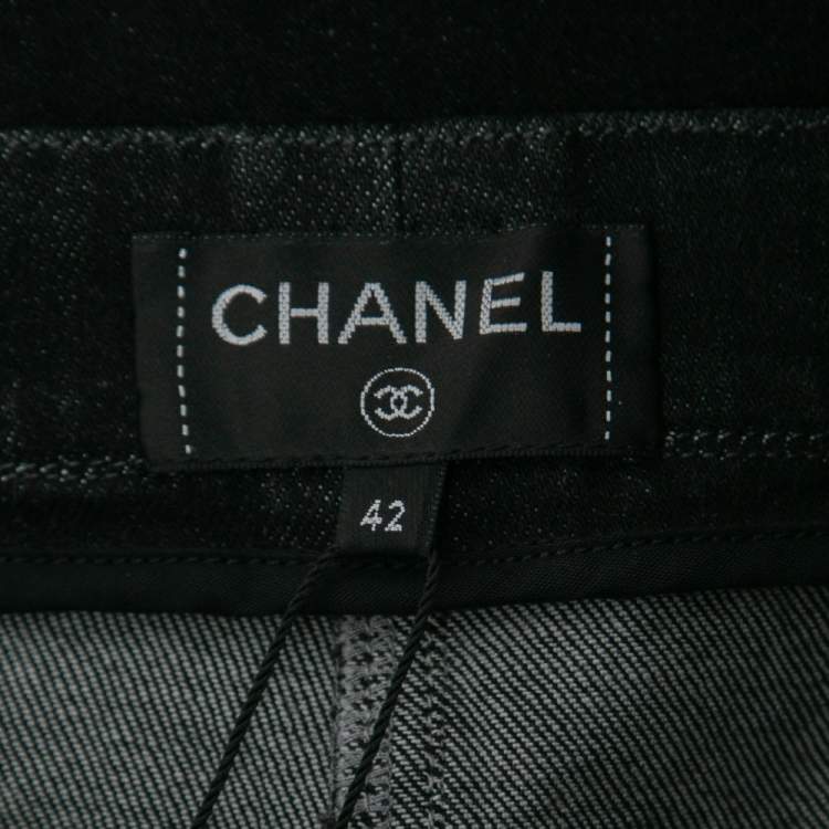 Pre Owned Chanel Black Denim Side-Tie Ribbon Jeans L Waist 33"