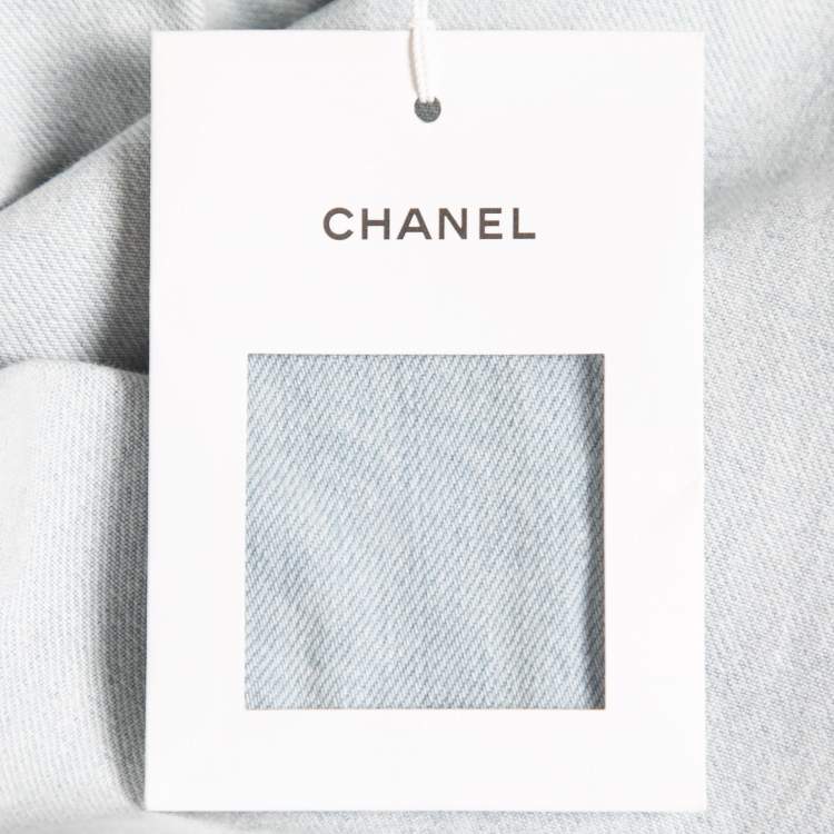 Pre Owned Chanel Light Blue Washed Denim Cap Sleeve Shift Dress M