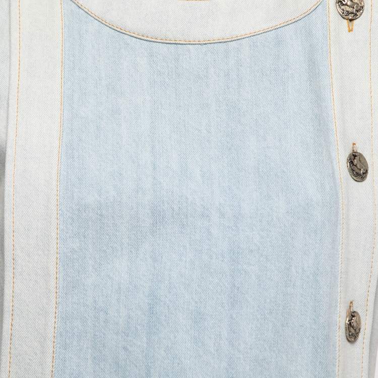 Pre Owned Chanel Light Blue Washed Denim Cap Sleeve Shift Dress M