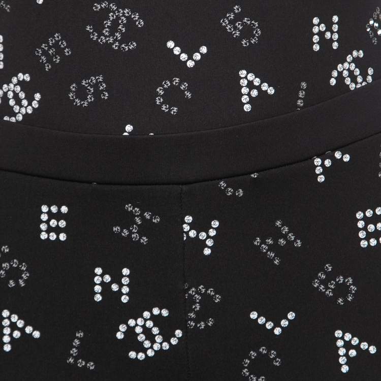 Pre Owned Chanel Black Neoprene Lesage Sequined Runway Leggings & Bodysuit Set M