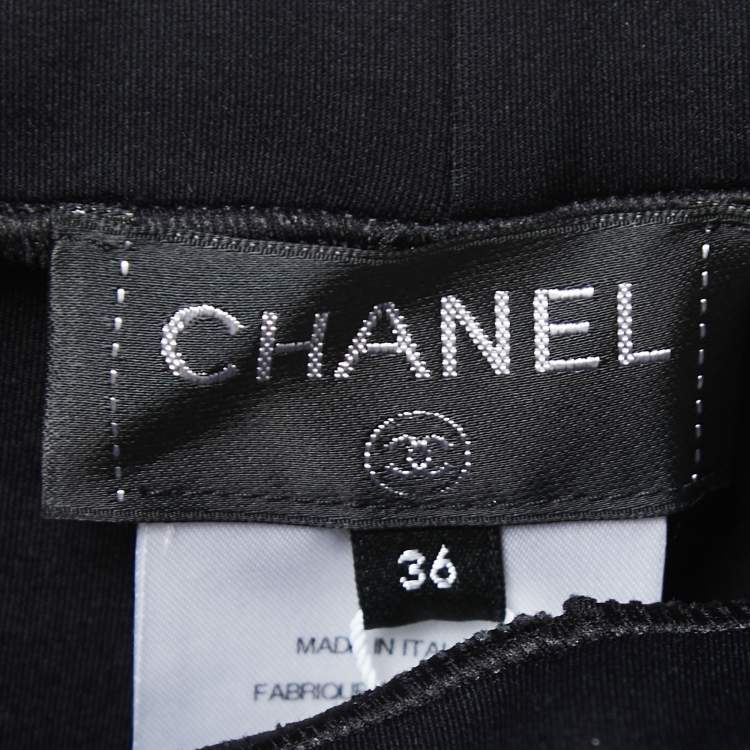 Pre Owned Chanel Black Neoprene Criss-Cross Sequined Leggings S