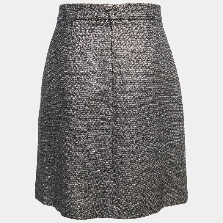 Pre Owned Chanel Gold Metallic Tweed A-Line Knee-Length Skirt L