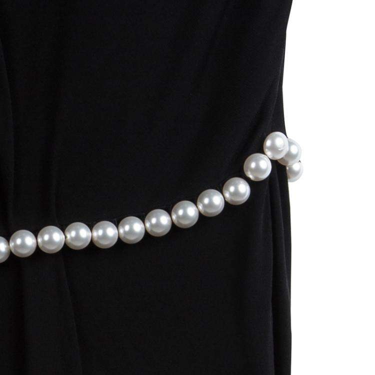 Pre Owned Chanel Black Knit Pearl Embellished Strapless Dress S