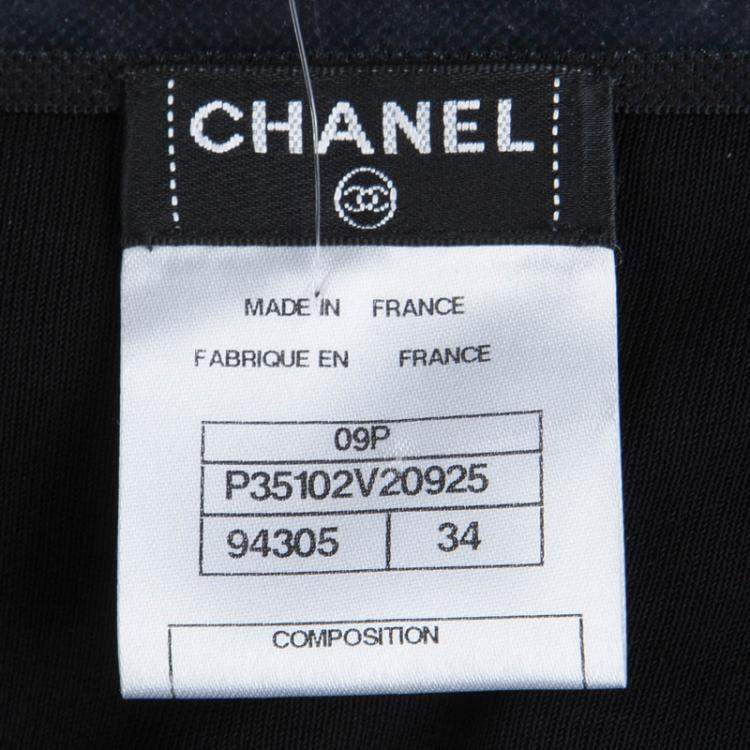 Pre Owned Chanel Black Knit Pearl Embellished Strapless Dress S