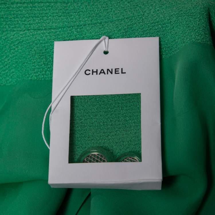Pre Owned Chanel Green Tweed Buttoned Multi Pockets Icon Jacket M
