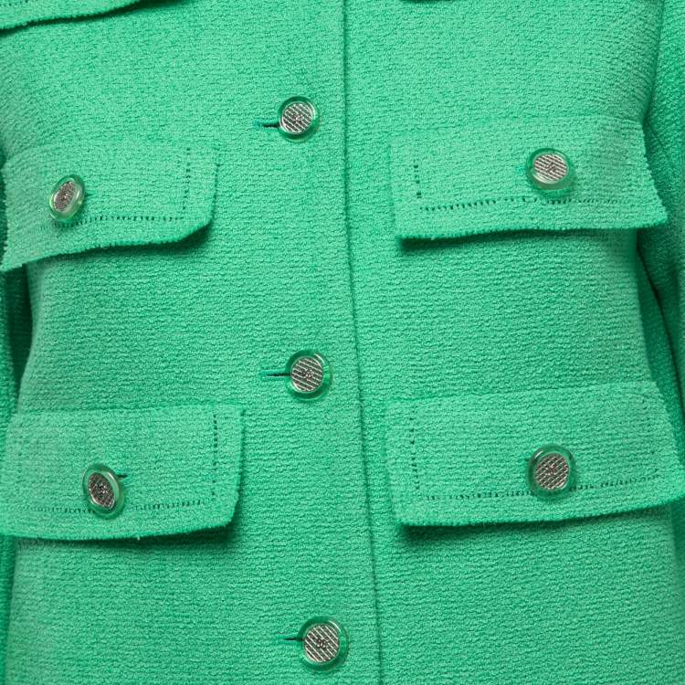 Pre Owned Chanel Green Tweed Buttoned Multi Pockets Icon Jacket M