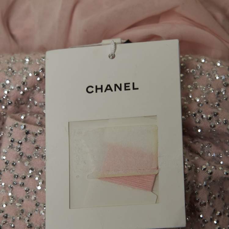Pre Owned Chanel Pink Rhinestone Embellished Angora Wool Mini Dress M