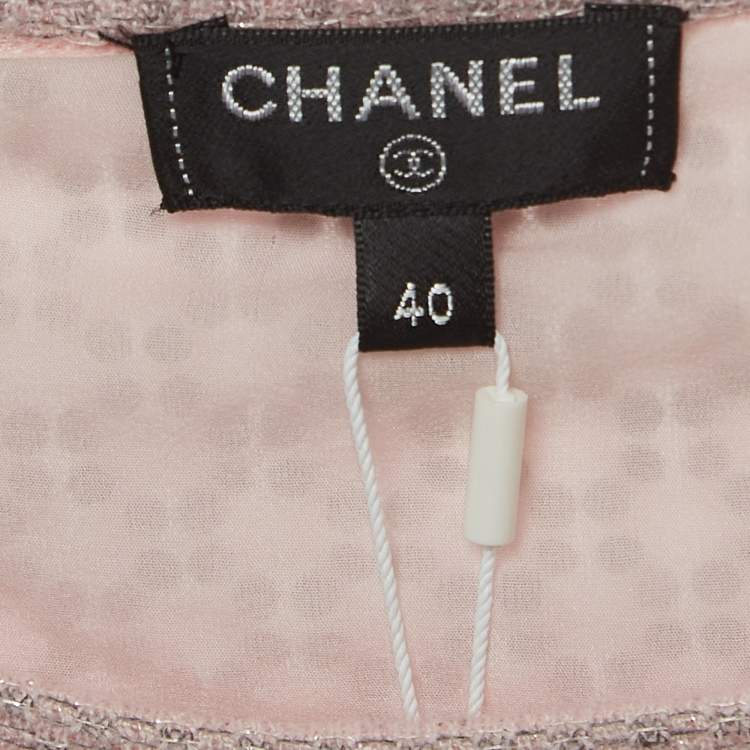 Pre Owned Chanel Pink Rhinestone Embellished Angora Wool Mini Dress M