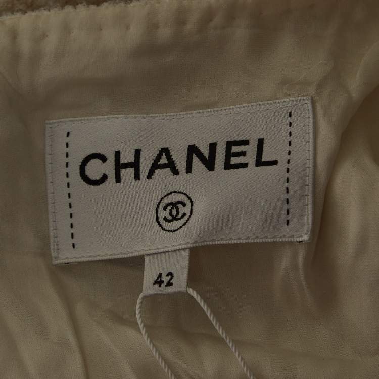 Pre Owned Chanel White Tweed Sleeveless Knee-Length Dress L