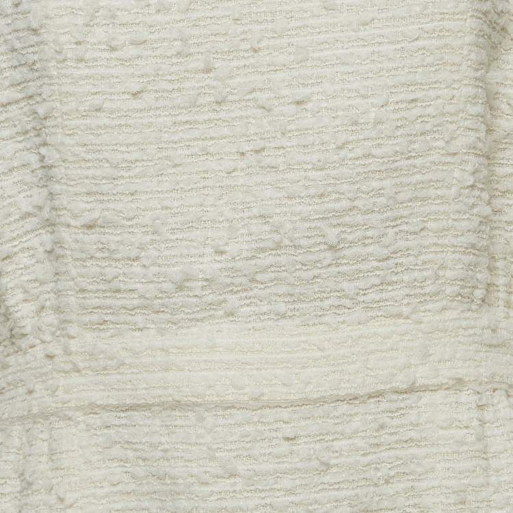Pre Owned Chanel White Tweed Sleeveless Knee-Length Dress L