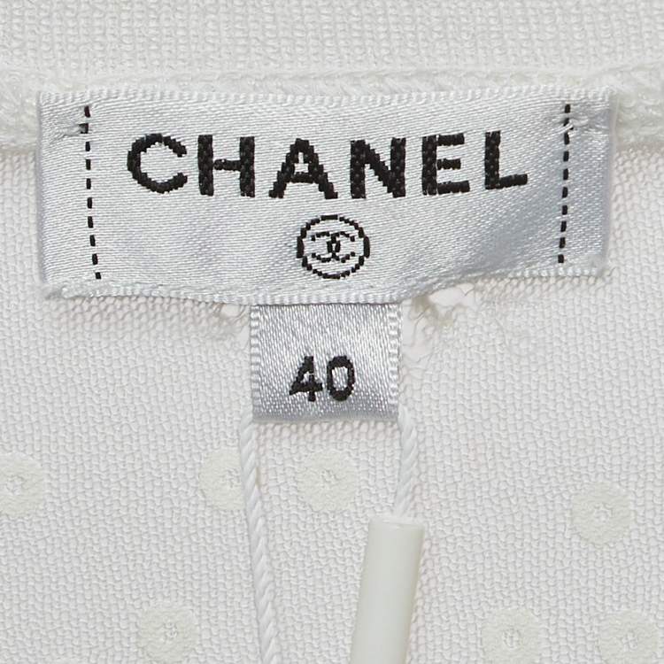 Pre Owned Chanel White Sequin Embroidered Mesh Pullover Top M