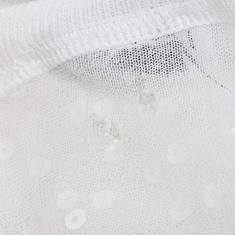 Pre Owned Chanel White Sequin Embroidered Mesh Pullover Top M