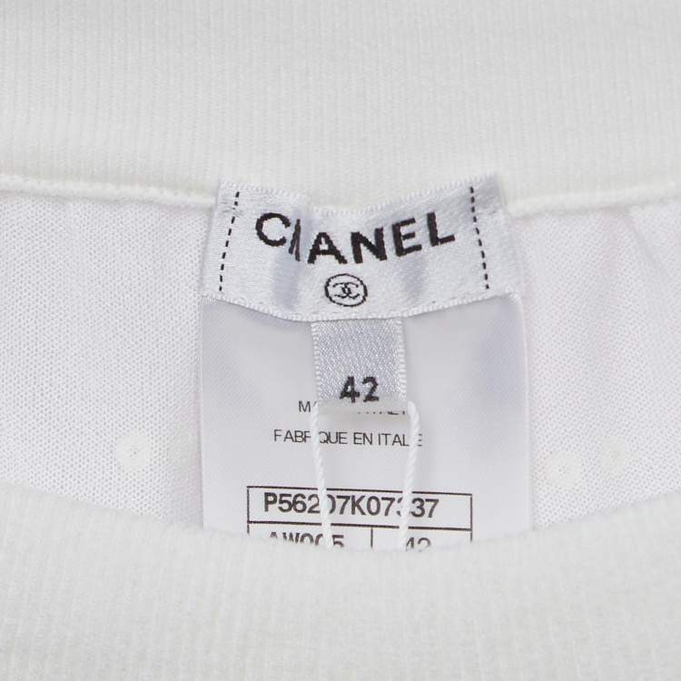 Pre Owned Chanel White Sequin Embroidered Mesh Scalloped Shorts L
