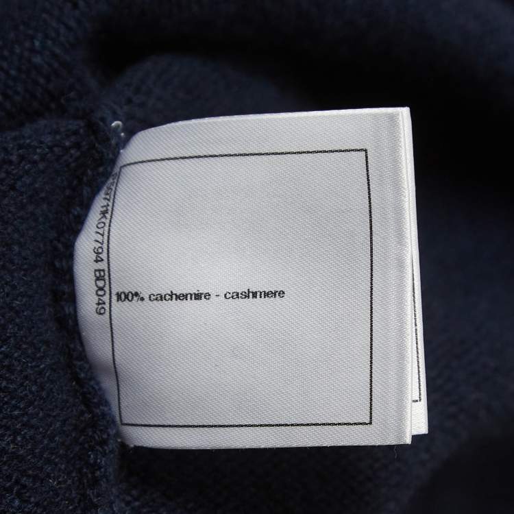 Pre Owned Chanel Navy Blue Cashmere Button Detailed Round Neck Sweater XL