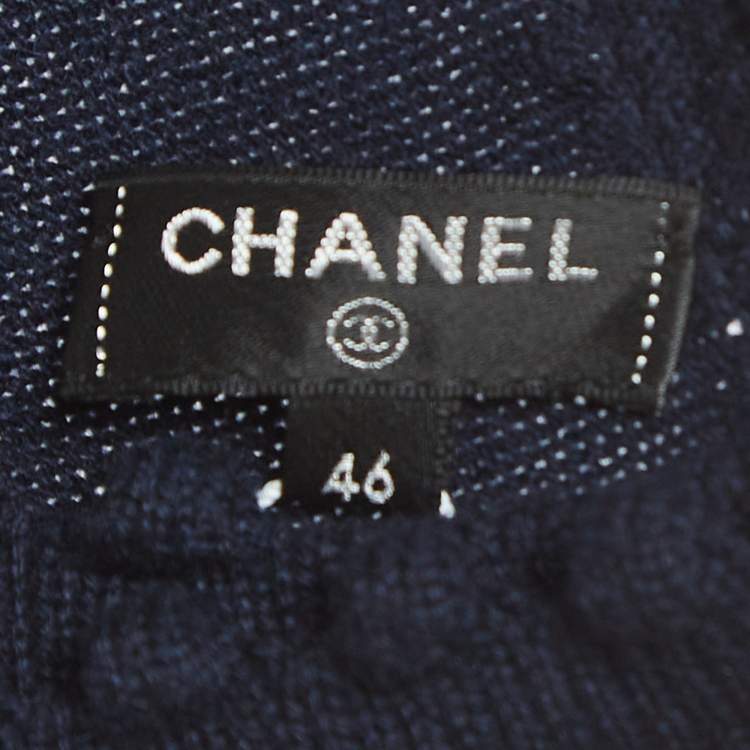 Pre Owned Chanel Navy Blue Cashmere Button Detailed Round Neck Sweater XL