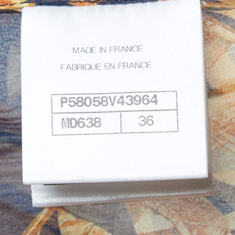 Pre Owned Chanel Navy Blue Floral Print Silk Open Front Coverup Kaftan S