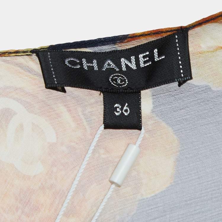 Pre Owned Chanel Navy Blue Floral Print Silk Open Front Coverup Kaftan S