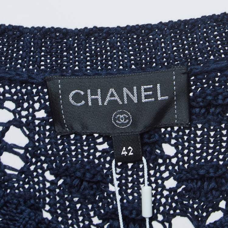Pre Owned Chanel Navy Blue Cotton Knit Sleeveless Mini Dress L