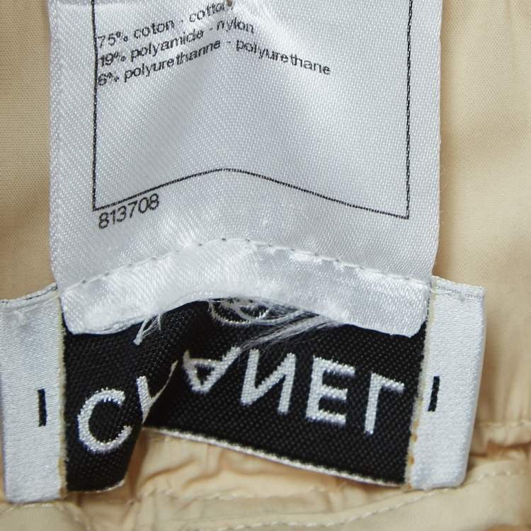 Pre Owned Chanel Light Beige Cotton Blend Waist Tie Detail Elasticated Hem Trousers M