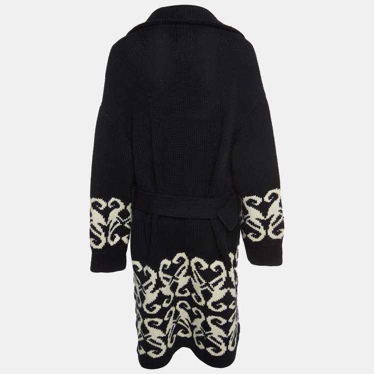 Pre Owned Chanel Black Wool/Cashmere Embellished Belted Cardigan L