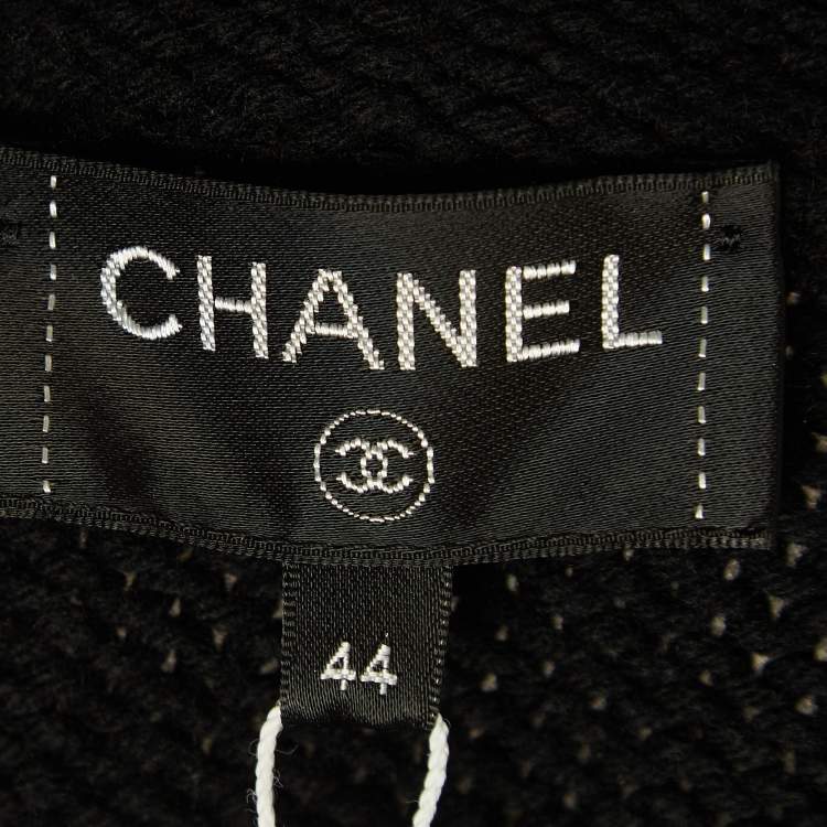 Pre Owned Chanel Black Wool/Cashmere Embellished Belted Cardigan L