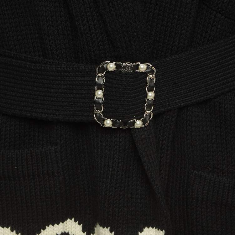 Pre Owned Chanel Black Wool/Cashmere Embellished Belted Cardigan L