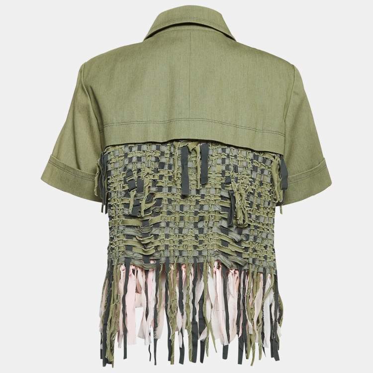 Chanel Green Gabardine Cuba Fringed Short Sleeve Jacket L Chanel TLC