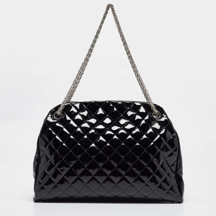 Pre Owned Chanel Black Quilted Patent Leather Large Just Mademoiselle Bowler Bag