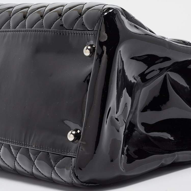 Pre Owned Chanel Black Quilted Patent Leather Large Just Mademoiselle Bowler Bag