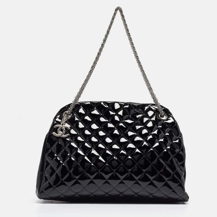 Pre Owned Chanel Black Quilted Patent Leather Large Just Mademoiselle Bowler Bag
