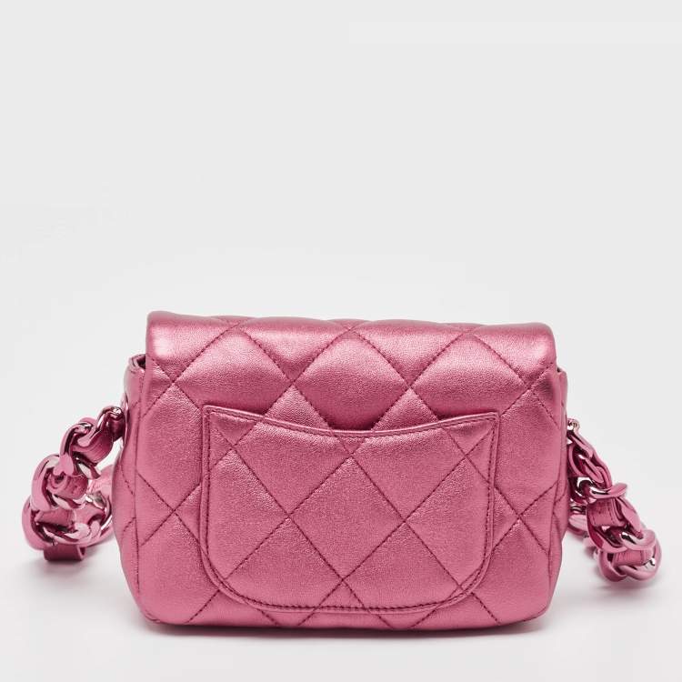 Pre Owned Chanel Metallic Pink Quilted Leather Mini Flap Bag