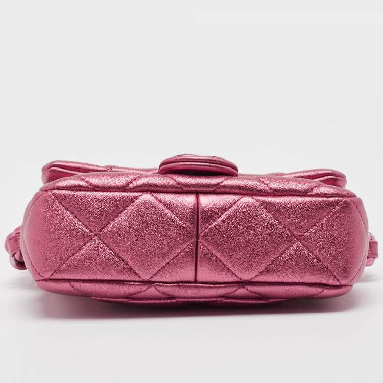 Pre Owned Chanel Metallic Pink Quilted Leather Mini Flap Bag