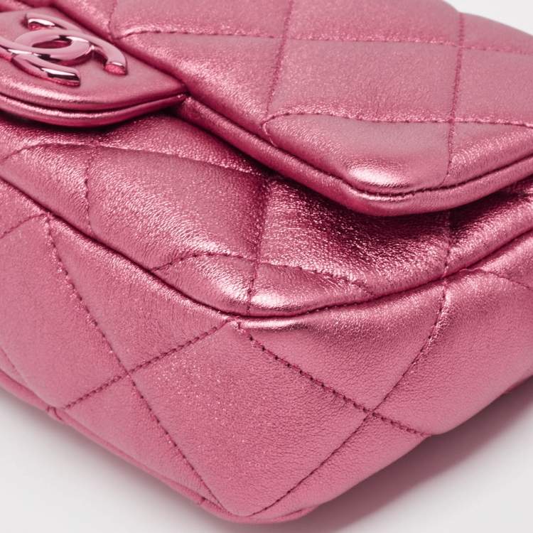 Pre Owned Chanel Metallic Pink Quilted Leather Mini Flap Bag