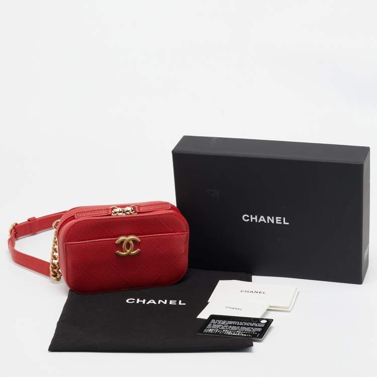 Pre Owned Chanel Red Quilted Caviar Leather Chic Affinity Belt Bag
