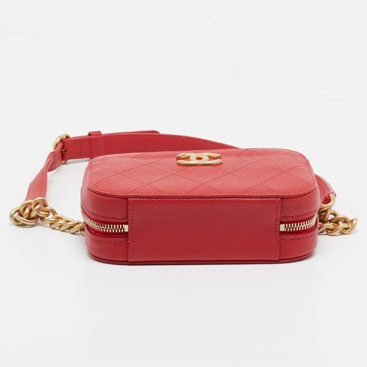 Pre Owned Chanel Red Quilted Caviar Leather Chic Affinity Belt Bag