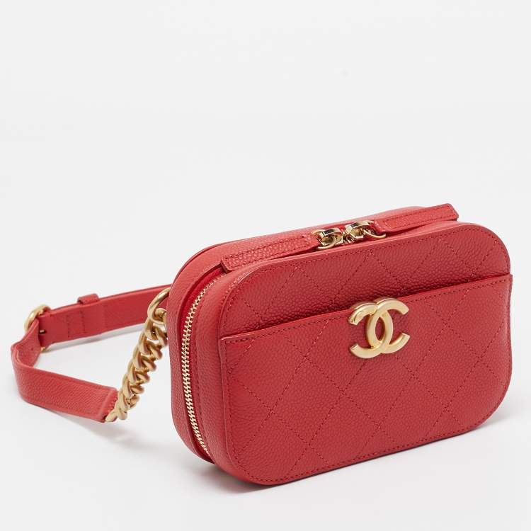 Pre Owned Chanel Red Quilted Caviar Leather Chic Affinity Belt Bag