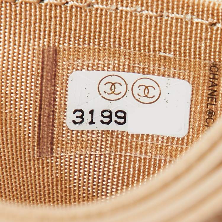 Pre Owned Chanel Beige Quilted Caviar Leather CC Chain Card Holder