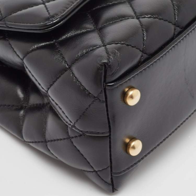 Pre Owned Chanel Black Quilted Leather Mini Symbolic Coco Top Handle Bag
