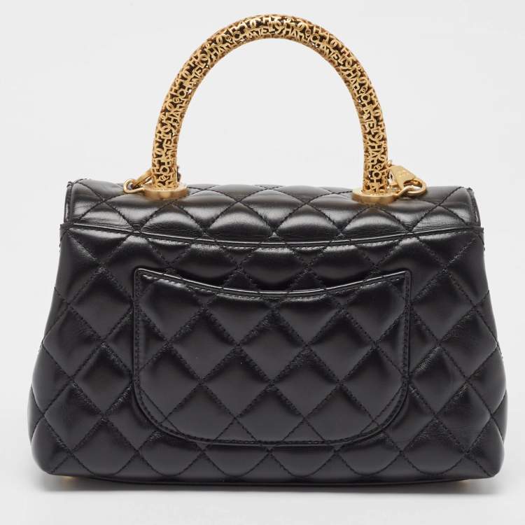 Pre Owned Chanel Black Quilted Leather Mini Symbolic Coco Top Handle Bag