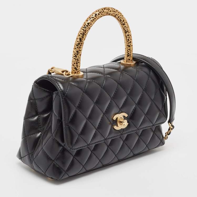 Pre Owned Chanel Black Quilted Leather Mini Symbolic Coco Top Handle Bag