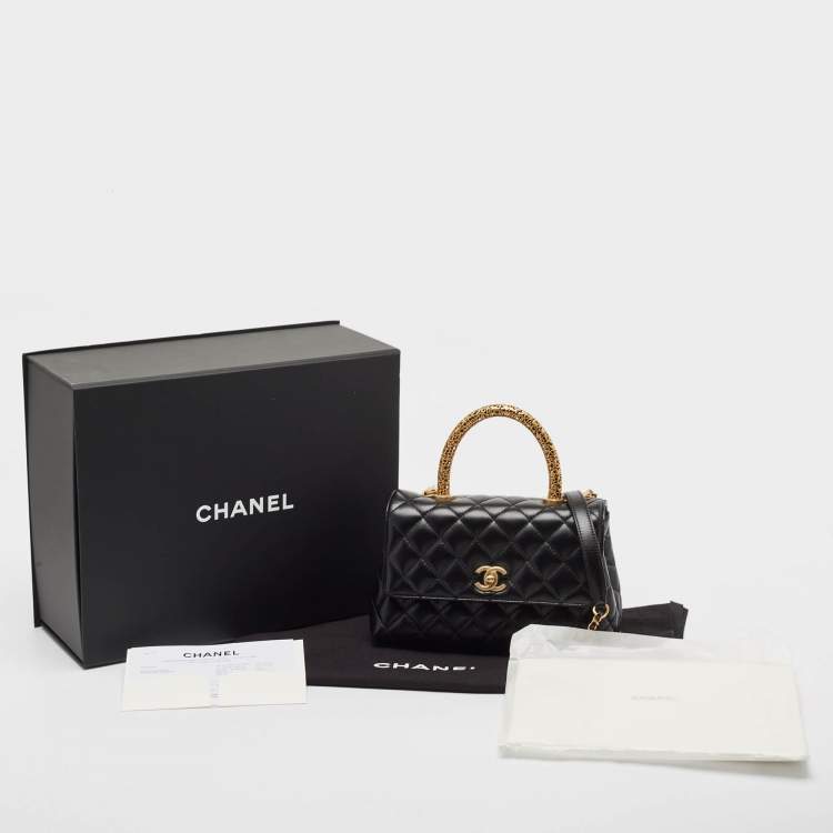Pre Owned Chanel Black Quilted Leather Mini Symbolic Coco Top Handle Bag