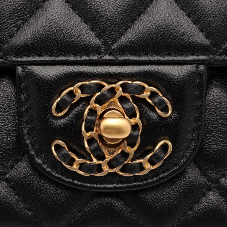 Pre Owned Chanel Black Quilted Leather Mini Flap Top Handle Bag