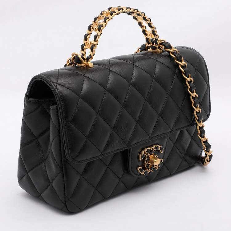 Pre Owned Chanel Black Quilted Leather Mini Flap Top Handle Bag