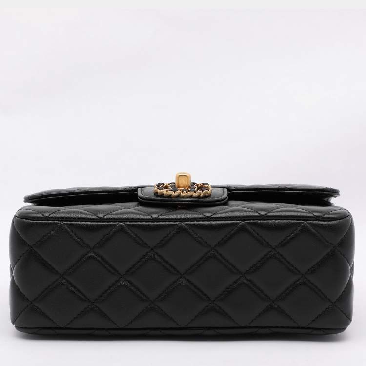 Pre Owned Chanel Black Quilted Leather Mini Flap Top Handle Bag