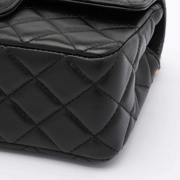 Pre Owned Chanel Black Quilted Leather Mini Flap Top Handle Bag