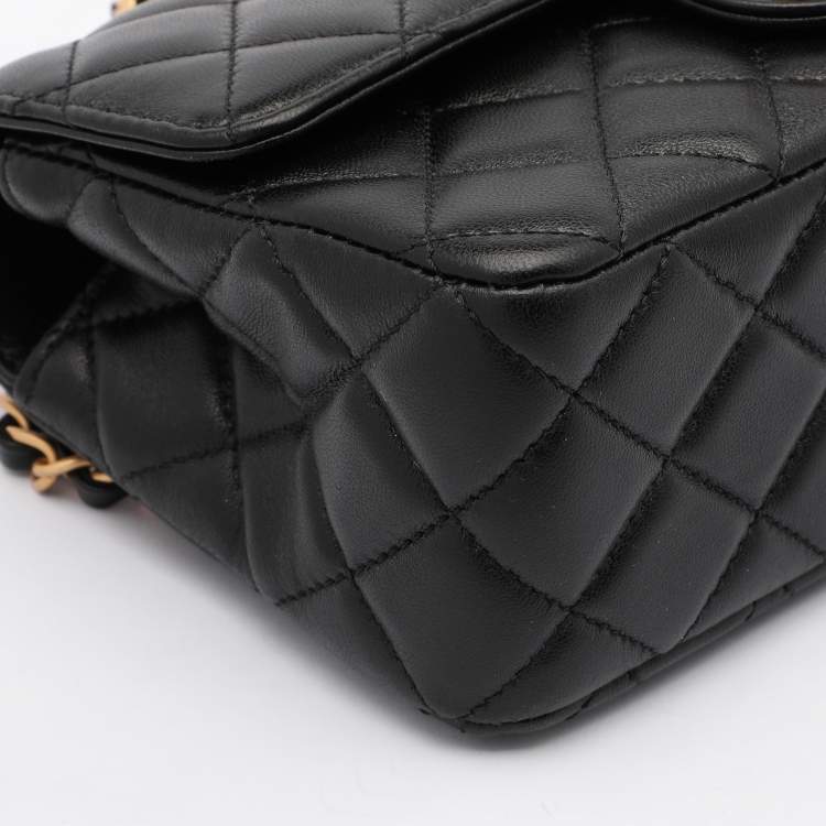 Pre Owned Chanel Black Quilted Leather Mini Flap Top Handle Bag