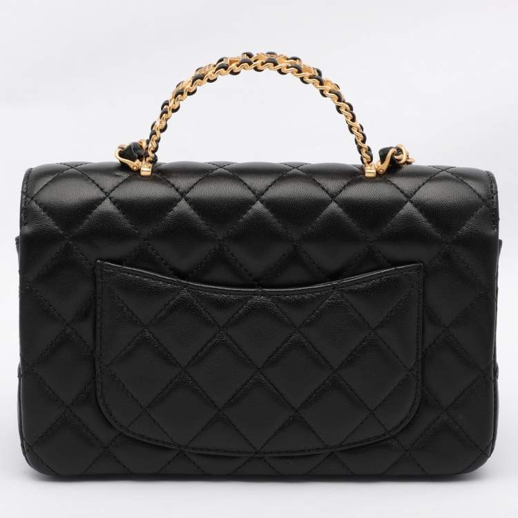 Pre Owned Chanel Black Quilted Leather Mini Flap Top Handle Bag